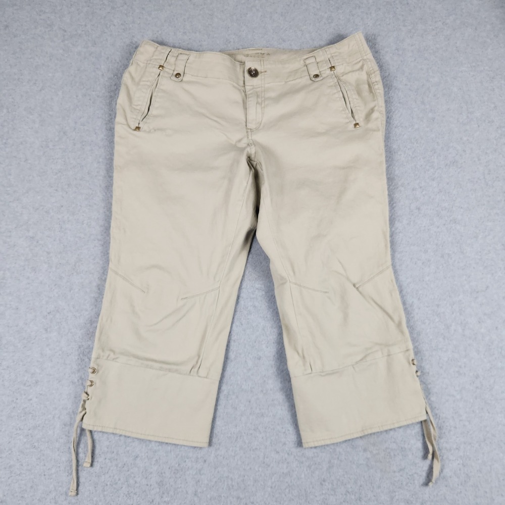 Arizona Jean Co Capri Pants Womens 11 Tan Cotton Stretch Utility Lace Up Hem